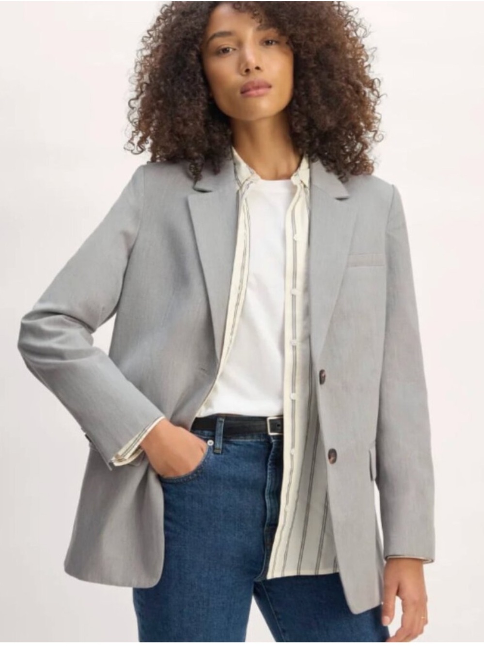 Everlane The Oversized Blazer In Gray Houndstooth Cotton Size 12